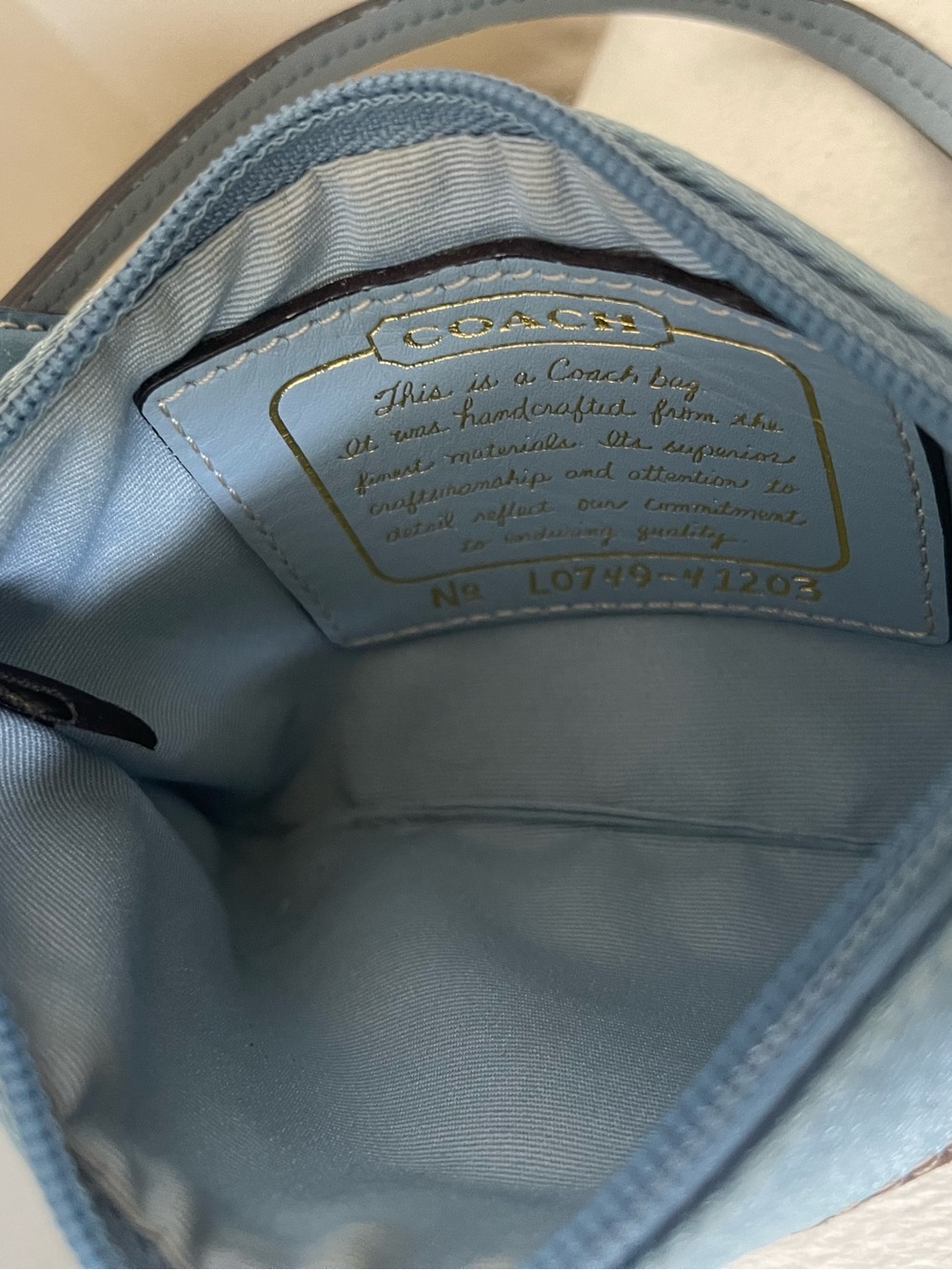 Coach Brown Signature Canvas Wristlet with Blue Trim - Picture 4 of 7